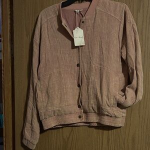 Hem & Thread Mauve-Pink Textured Bomber Jacket